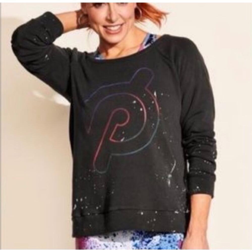 Chaser x Peloton Paint Splatter Logo Sweatshirt Black Pullover NWT Size S
